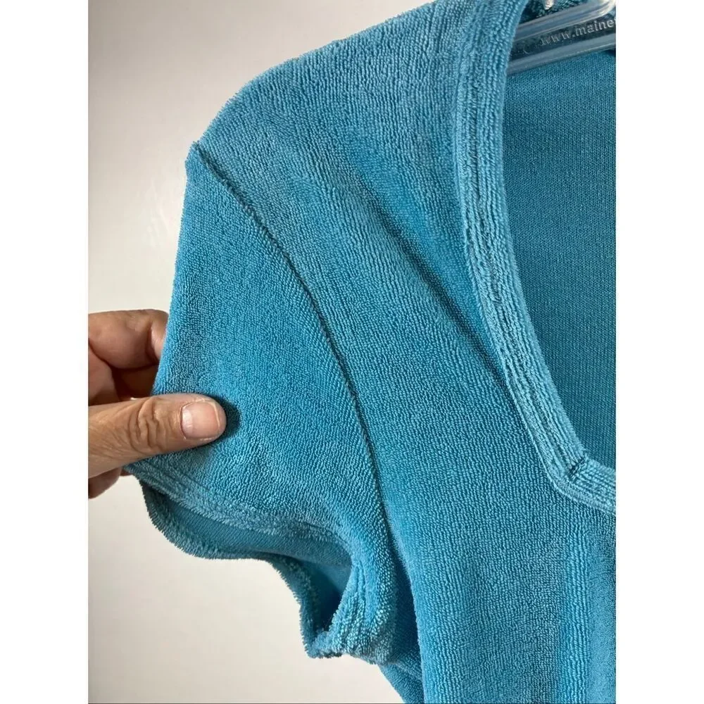 ALO NWT Terry Beachside Shortsleeve Top in Blue Splash Size XS